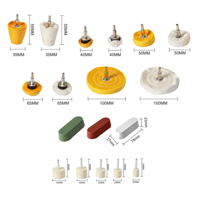 Medoon Polishing Wheel for Drill Kits, 10pcs Buffing Wheels, 5pcs Felt Wheels and 3pcs Compound, Different Size and Density Polisher Wheels for Metal, Jewelry, Car, Aluminum, DIY Buffing & Finishing - Image 2
